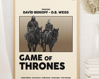 Game of Thrones tv-serie poster, Arya Stark, The Hound, midcentury modern, wanddecor, vintage muurkunst, digitale download