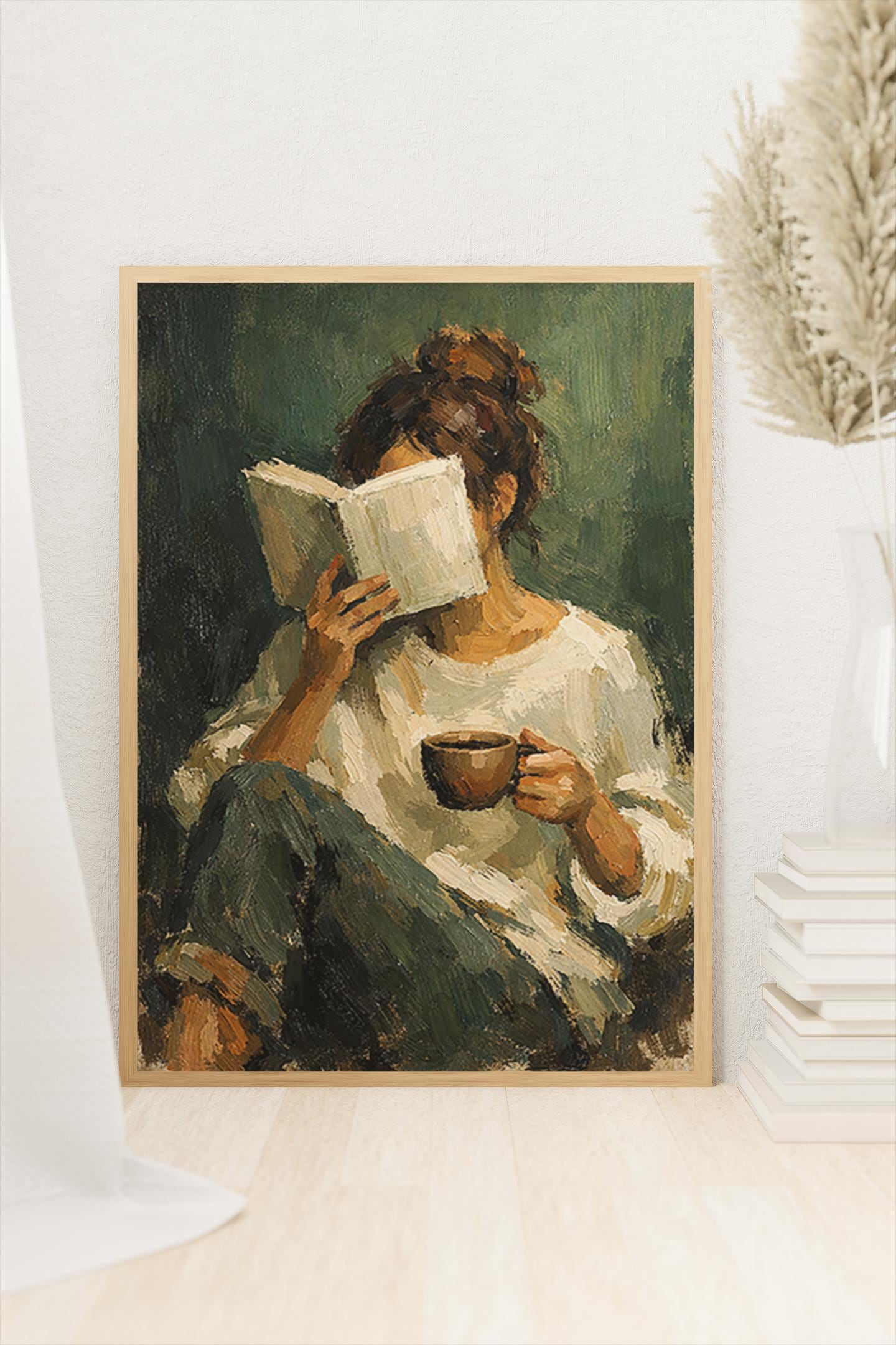 Vintage Art of Woman Reading - Etsy