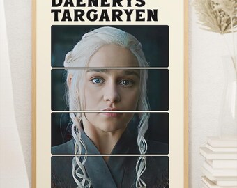 Game of Thrones tv-serie poster, Daenerys Targaryen, midcentury modern, wanddecor, vintage muurkunst, digitale download