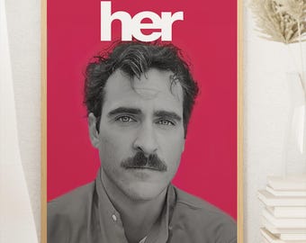 Haar filmposter, Joaquin Phoenix, midcentury modern, vintage muurkunst, woondecoratie, digitale download