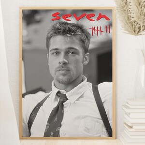 Póster de la película Seven, Brad Pitt, estilo moderno de mediados de siglo, decoración del hogar, arte mural vintage, descarga digital.