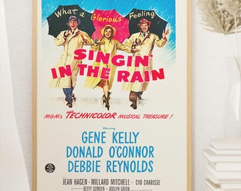 Singin' in the Rain filmposter 1952, klassieke film, midcentury modern, vintage muurkunst, woondecoratie, digitale download