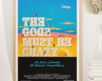 The Gods Must Be Crazy filmposter, klassieke film, midcentury modern, vintage muurkunst, woondecoratie, digitale download