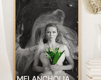 Melancholia filmposter, Kirsten Dunst, midcentury modern, vintage muurkunst, woondecoratie, digitale download