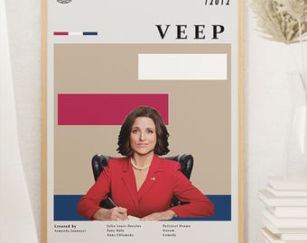 Veep tv-serie poster, Julia Louis-Dreyfus, midcentury modern, vintage muurkunst, woondecoratie, digitale download