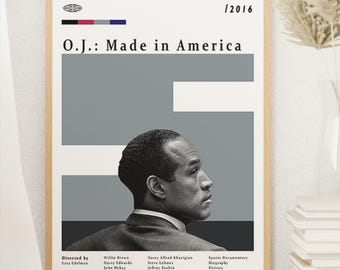 O.J.: Made in America-filmposter, documentaire, midcentury modern, vintage muurkunst, woondecoratie, digitale download
