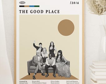 The Good Place tv-serie poster, sitcom tv-show, midcentury modern, vintage muurkunst, woondecoratie, digitale download