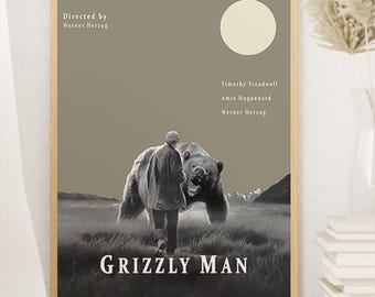 Grizzly Man filmposter, midcentury modern, vintage muurkunst, woondecoratie, digitale download