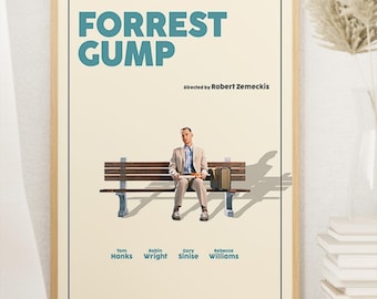 Forrest Gump-filmposter, Tom Hanks, midcentury modern, vintage muurkunst, woondecoratie, digitale download