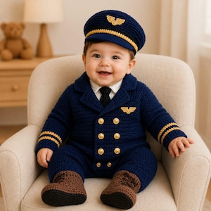 Crochet Pilot Baby Outfit Pattern PDF | Aviator Romper Hat & Booties Crochet Pattern | Newborn Pilot Costume Digital Download Pattern