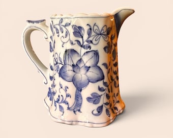 Vintage Andrea by Sadek Blue & White Floral Scalloped Ceramic Creamer Pitcher