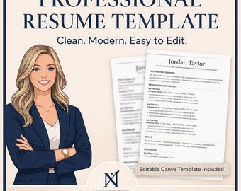 Professional Resume Template | Clean Modern Canva Layout (Digital Download)