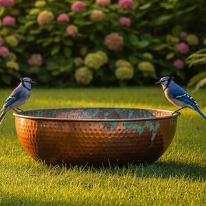 Cuenco de cobre martillado a mano para bebedero de pájaros / Decoración rústica para jardín y patio