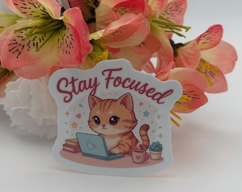 Oranje gestreepte kat sticker | Kawaii kitten laptop vinyl sticker