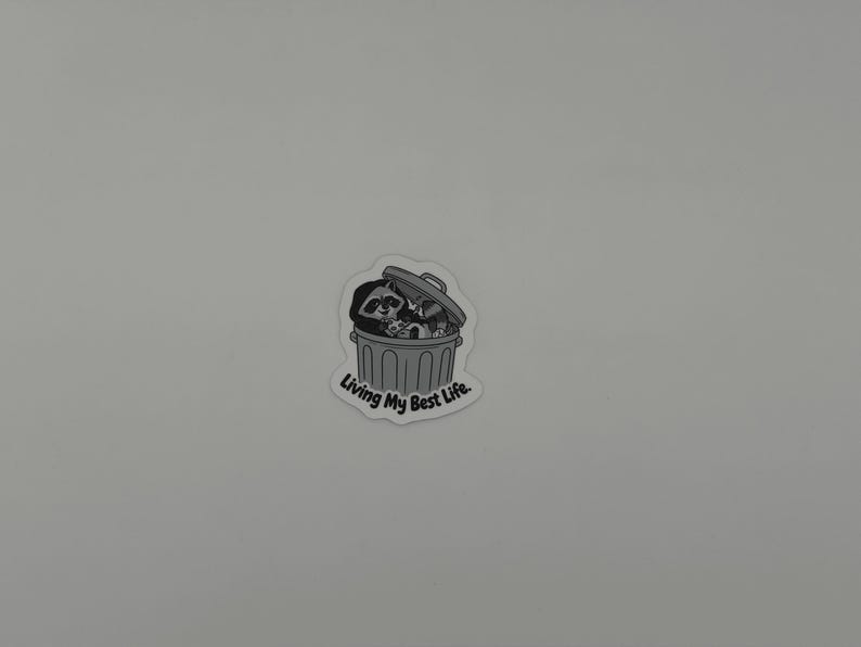 Funny Raccoon Trash Can Vinyl Sticker | Trash Panda Die Cut Decal