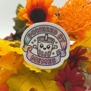 Cute Powered By Memes Boba Tea Vinyl Sticker