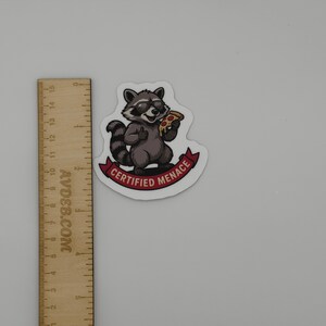 Funny Raccoon Pizza Sticker Certified Menace Decal