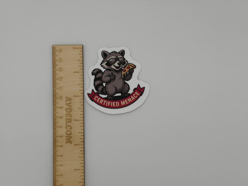 Funny Raccoon Pizza Sticker Certified Menace Decal