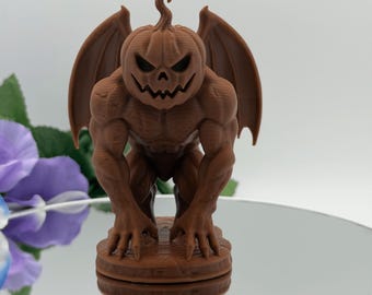 Pumpkin Gargoyle Statue | 3D Printed Halloween Decor | Gothic Shelf Decor | Spooky Desk Figurine | Gift for Halloween Lover