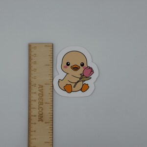 Cute Duck Vinyl Sticker with Tulip - Kawaii Baby Duck Decal