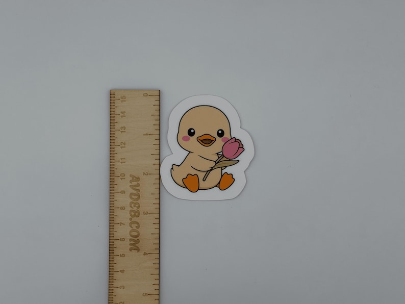 Cute Duck Vinyl Sticker with Tulip - Kawaii Baby Duck Decal