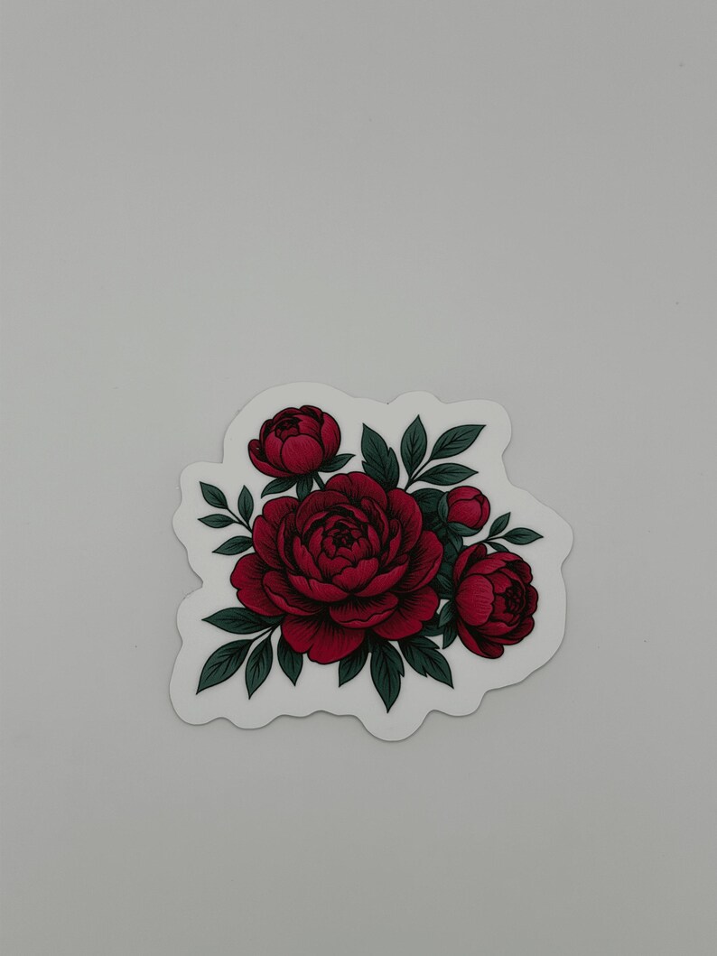 Red Peony Floral Sticker Die Cut Vinyl Decal