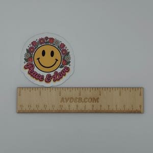 Peace and Love Smiley Face Floral Sticker