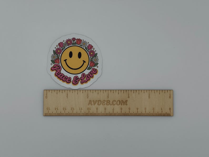 Peace and Love Smiley Face Floral Sticker