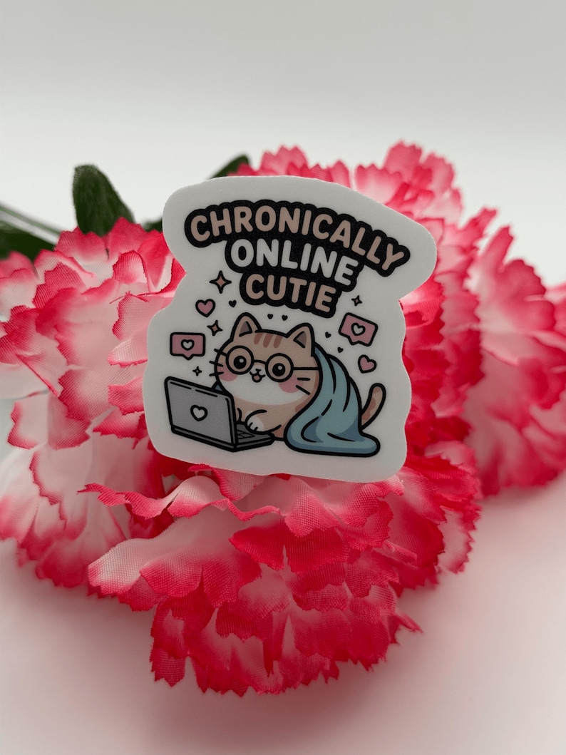Chronically Online Cutie Cat Laptop Sticker