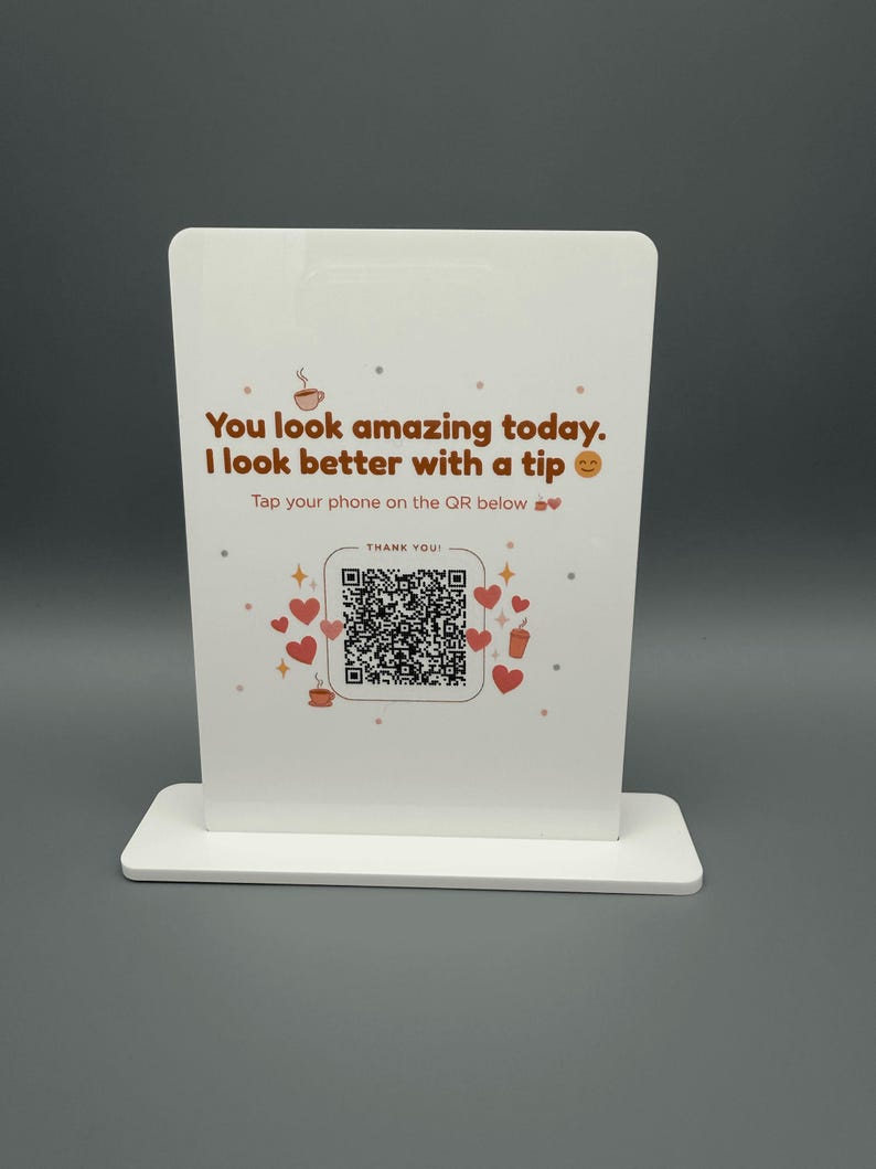 Custom QR Code Tip Sign Acrylic Stand for Coffee Shops