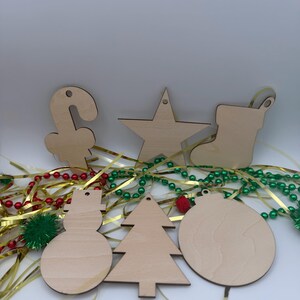 Unfinished Wooden Christmas Ornaments, DIY Craft Blanks, Holiday Decor Set