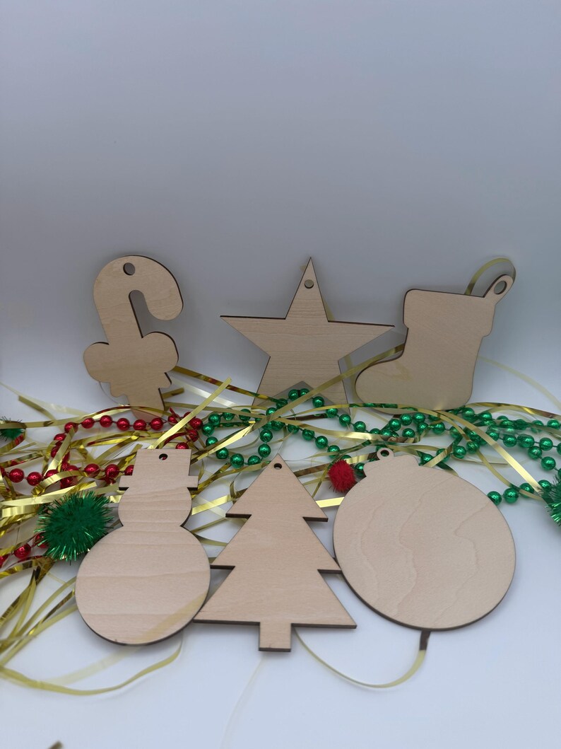 Unfinished Wooden Christmas Ornaments, DIY Craft Blanks, Holiday Decor Set