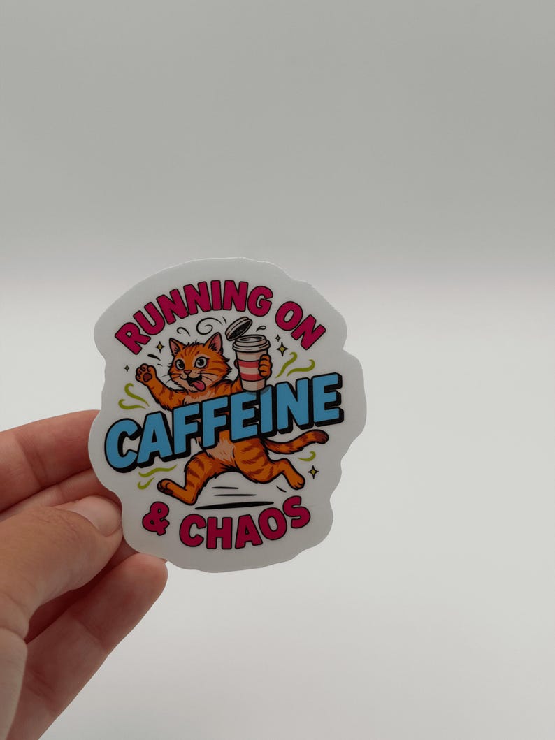 Funny Cat Caffeine Chaos Sticker