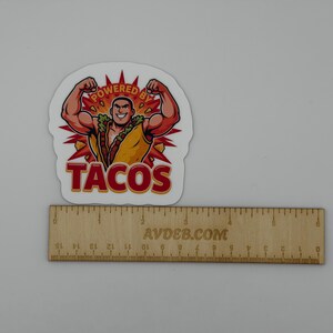 Funny Taco Vinyl Sticker - Powered By Tacos Die Cut Decal