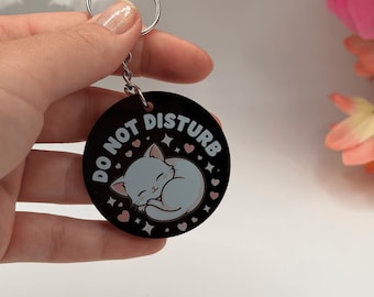 Kawaii Cat Keychain | Do Not Disturb Cat Keychain | Sleeping Cat Acrylic Keychain | Funny Cat Gift
