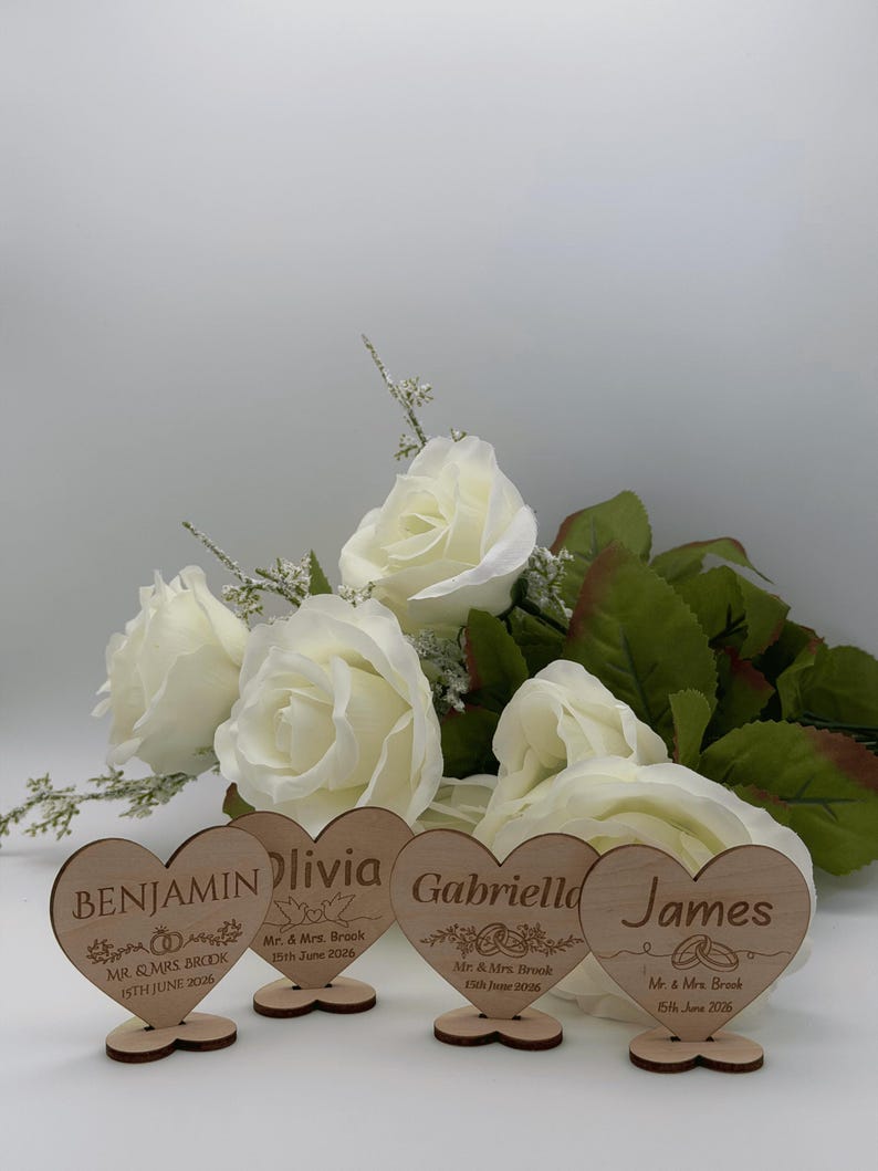 Personalized Wooden Wedding Place Card Heart Ornament