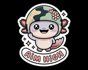 Kawaii Axolotl Sticker | Cute Axolotl Vinyl Decal | Aim High Motivational Sticker | Pastel Animal Laptop Sticker