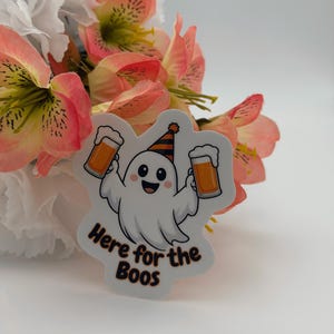 Funny Halloween Ghost Vinyl Sticker Here for the Boos