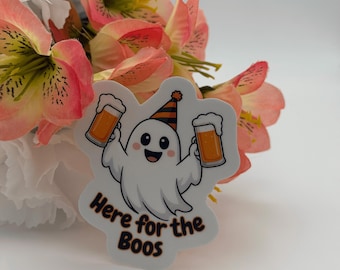 Halloween Spook Sticker | Here for the Boos Bier Sticker | Vinyl Laptop Waterfles Sticker (6 x 7 cm)