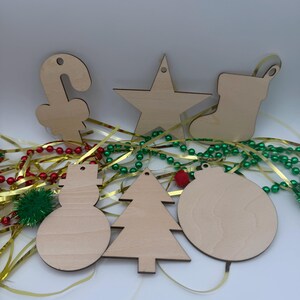 Unfinished Wooden Christmas Ornaments, DIY Craft Blanks, Holiday Decor Set