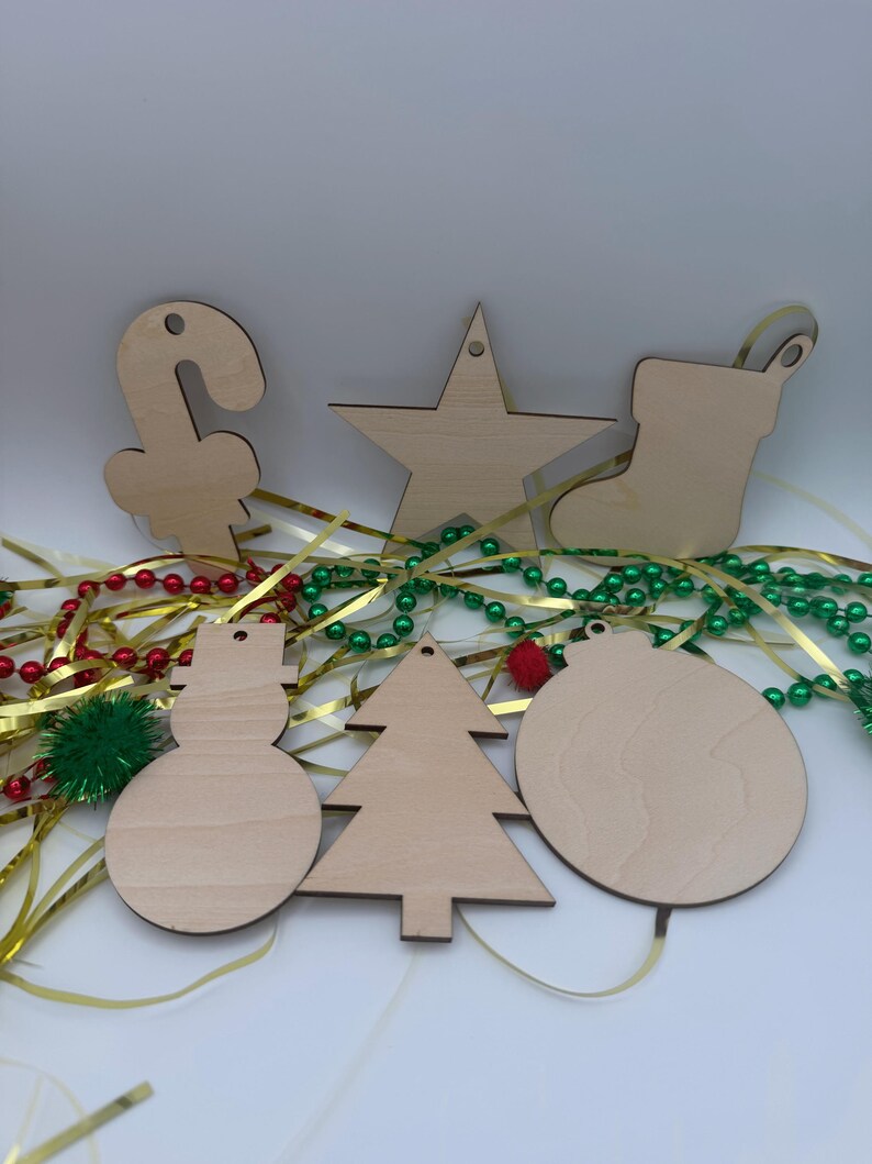 Unfinished Wooden Christmas Ornaments, DIY Craft Blanks, Holiday Decor Set