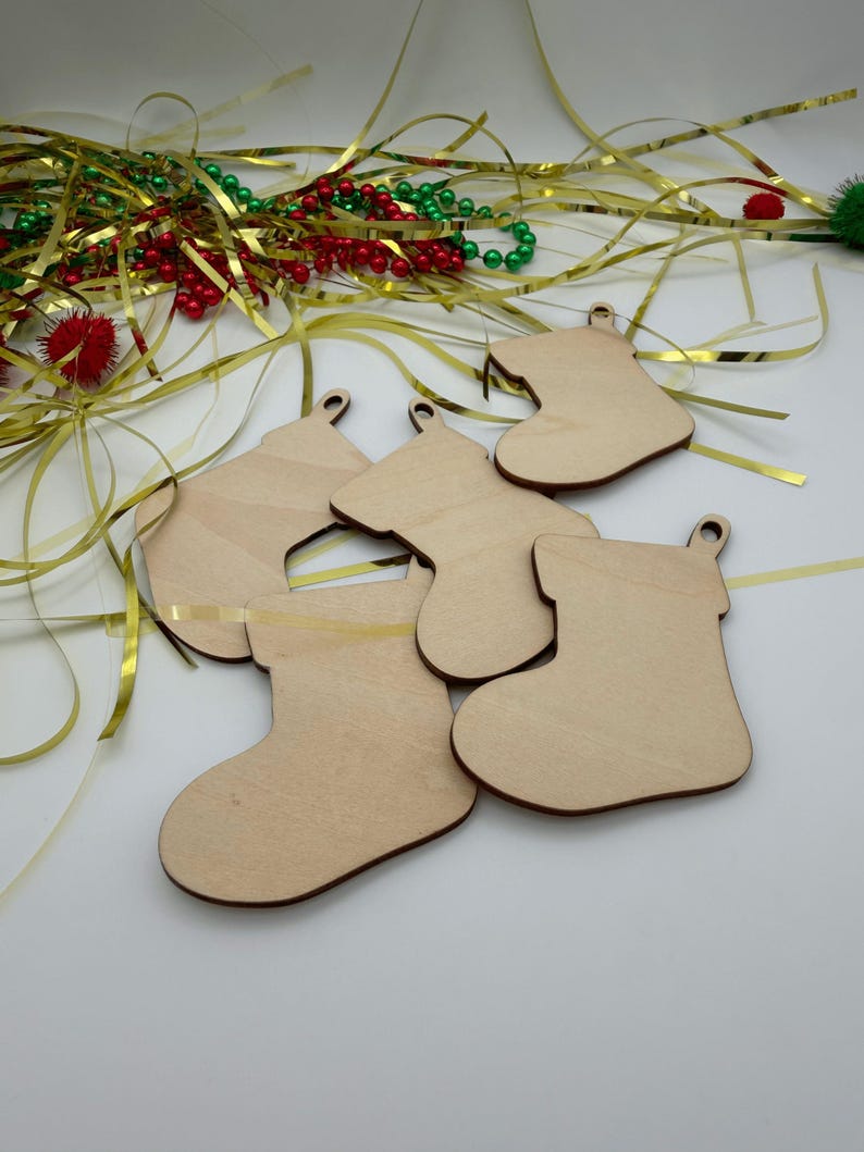 Unfinished Wood Stocking Ornaments, Christmas Craft, DIY Decor, Personalized Gifts