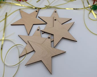 Unfinished Wood Star Ornaments, DIY Christmas Craft, Blank Holiday Decor