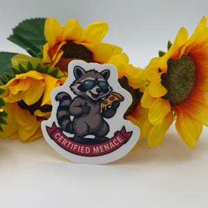 Funny Raccoon Pizza Sticker Certified Menace Decal
