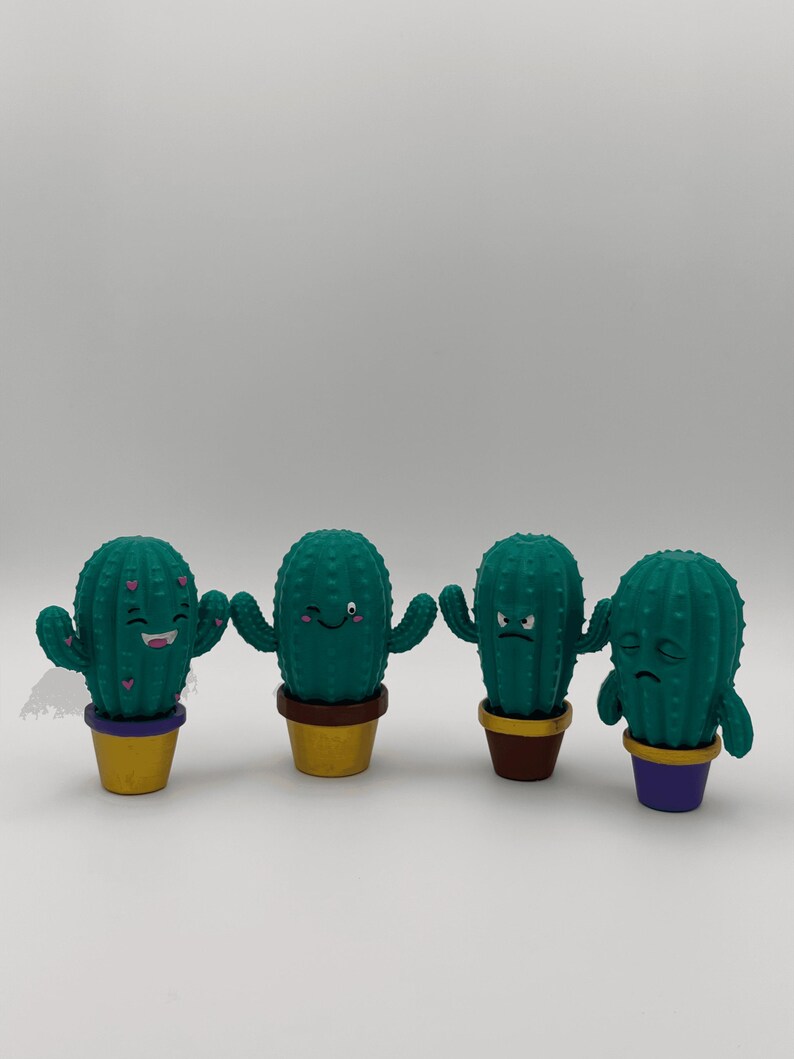 Cute Kawaii Cactus Figures 3D Printed Hand Painted Collection Mini Desk Decor