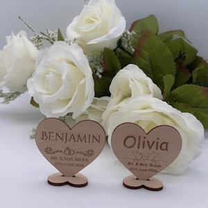 Personalized Wooden Wedding Place Card Heart Ornament