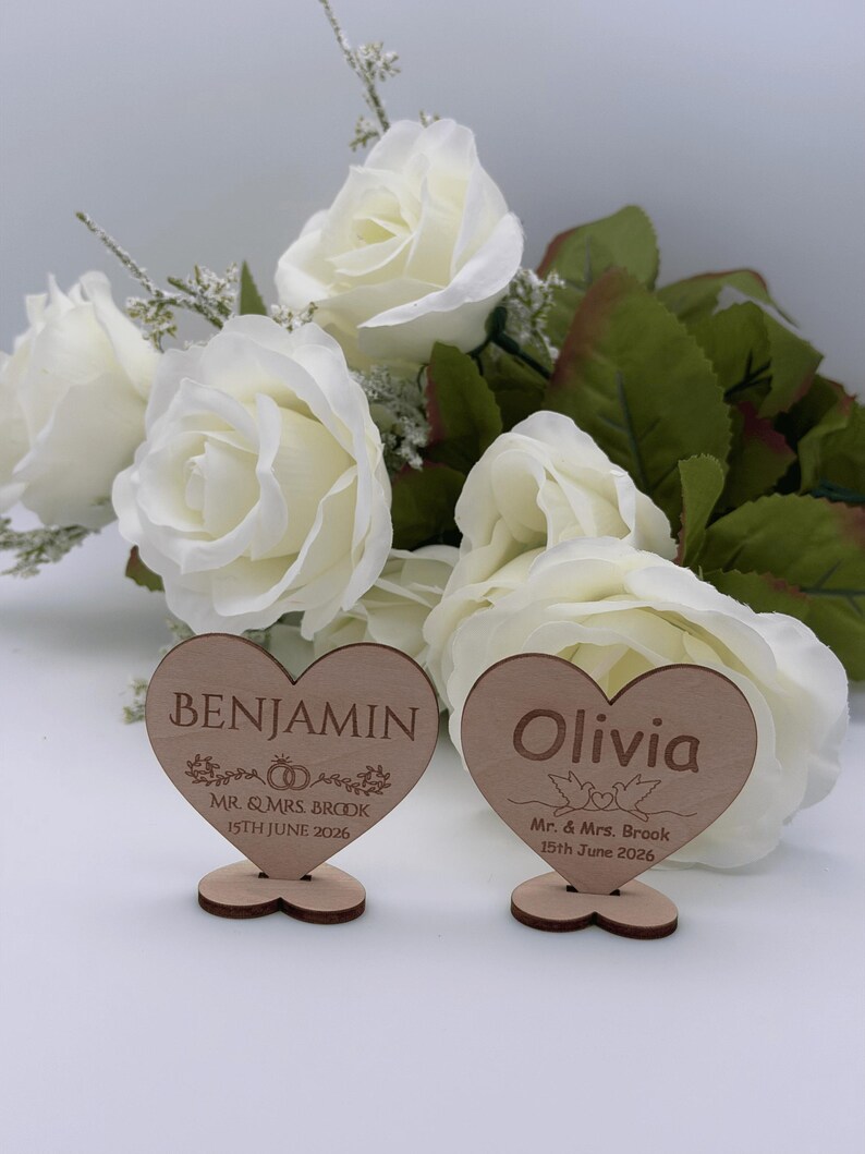 Personalized Wooden Wedding Place Card Heart Ornament