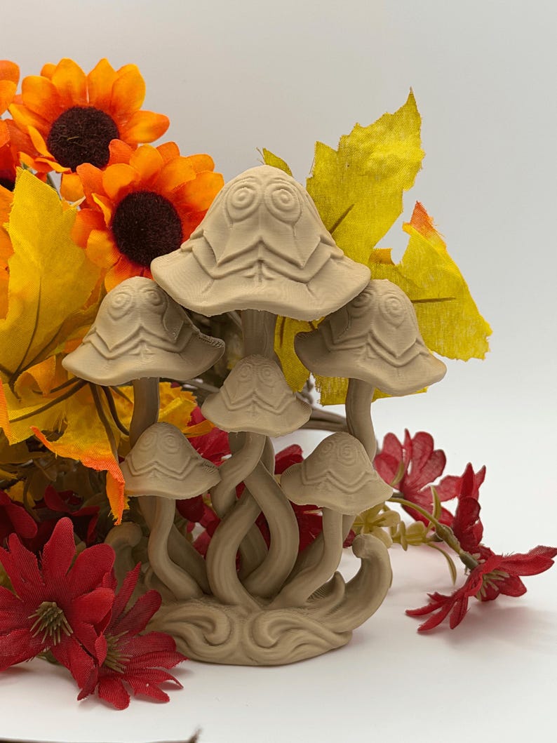 3D Printed Mushroom Cluster Sculpture – Enchanted Forest Art Deco Fantasy Decor