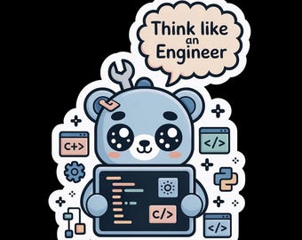 Cute Engineer Bear Sticker | Kawaii Coding Vinyl Decal | Programmer Gift | Waterproof Laptop Sticker | STEM Gift