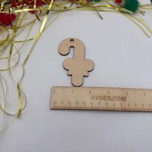 Unfinished Wood Candy Cane Ornament, Christmas Decor, DIY Craft, Holiday Gift